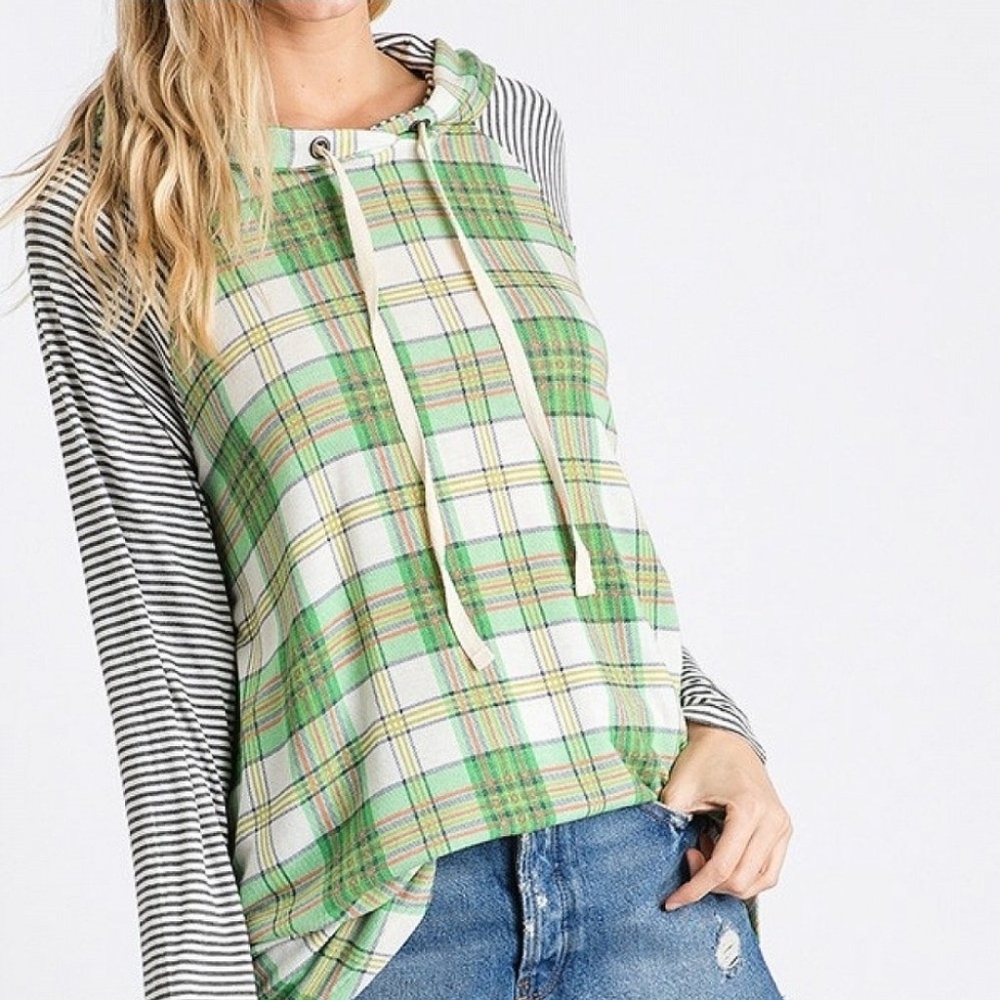CY Fashion Plaid and Striped Green Hoodie NWOT - Picture 4 of 10